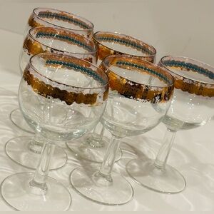 Fine Art Antique Vintage Original Wine Glass Glasses Set 6 Real Gold Encrusted